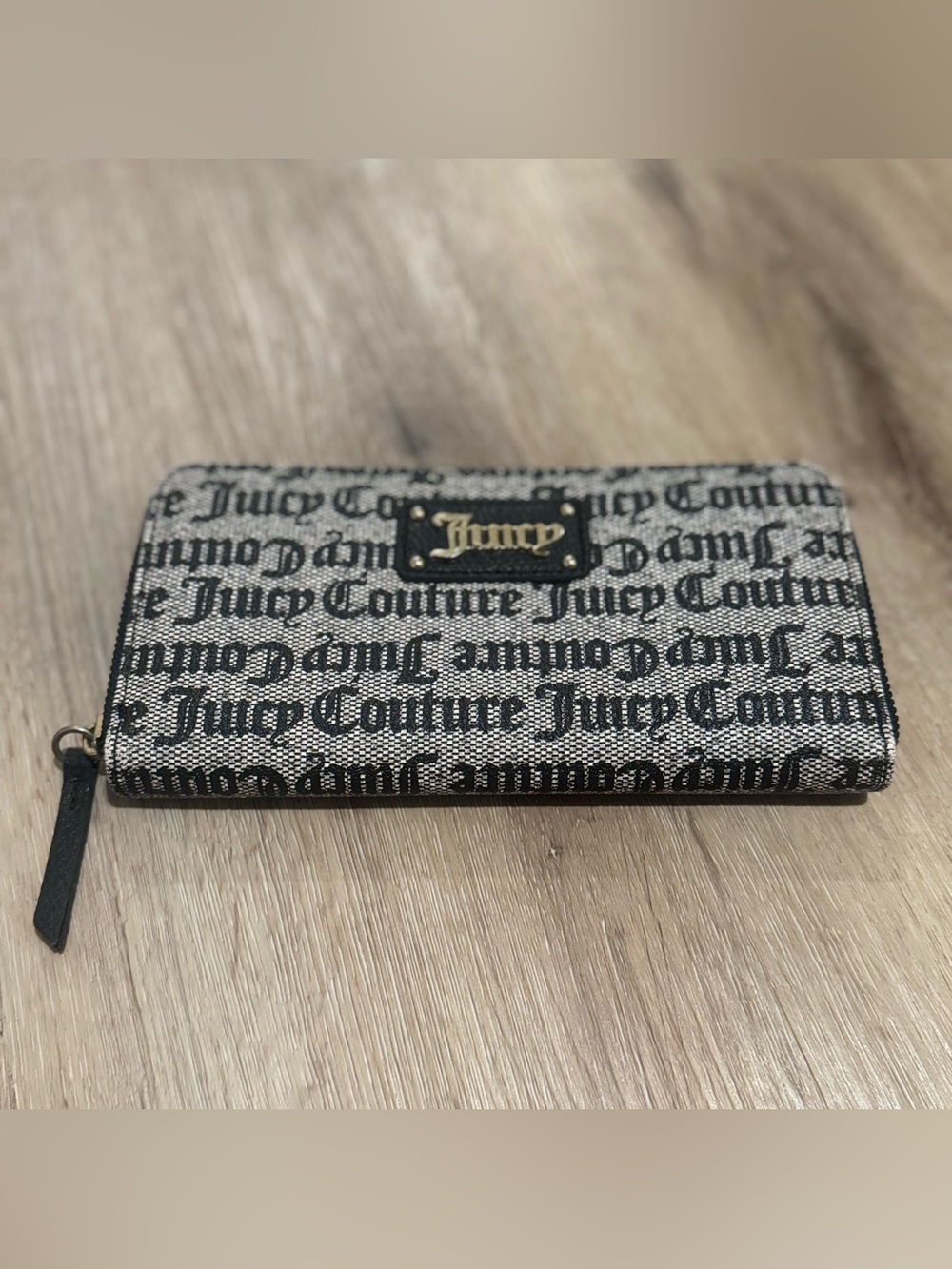 Juicy Couture Black and Cream Logo Zip-Around Wallet